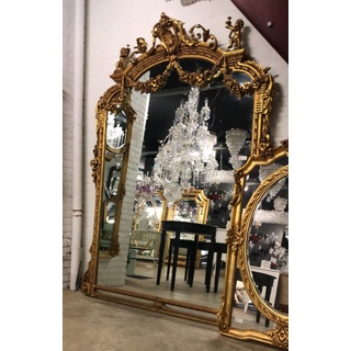 Riesiger Casa Padrino Barock Spiegel Gold 220 x 160 cm mit Engelsmotiven - Antik Stil - Schwere prunkvolle Ausführung