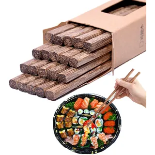 YUEMING 10 Pairs EssstäBchen Holz, Japanische EssstäBchen Wiederverwendbare Natürliche Chinesische Stäbchen Waschbar Chopsticks Essstäbchenauflage aus Holz 25cm