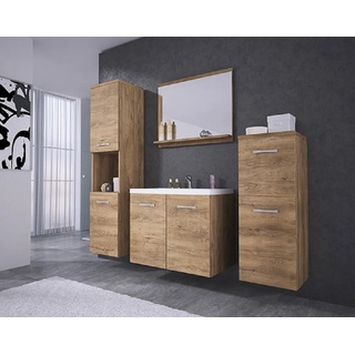 Feldmann-Wohnen Badmöbel-Set MALO, (Set, 5-St., 2 Hängeschränke + 1 Spiegel + 1 Waschbeckenunterschrank + 1 Waschbecken), Farbe wählbar braun