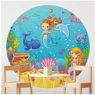 Bilderdepot24 Kindertapete rund Meerjungfrau Unterwasserwelt, Glatt, Matt, (Vliestapete selbstklebend), Kinderzimmer Babyzimmer Wandtattoo Fototapete Klebe Wandtapete bunt 175 m x 175 m