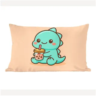 MuchoWow Dekokissen Dino - Boba - kawaii - Orange, Dekoration, Zierkissen, Dekokissen mit Füllung, 60x40 cm Rechteckig | 60 cm x 15 cm x 40 cm