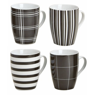 Spetebo Tafelservice Porzellan Kaffeebecher 4er Set - schwarz / weiß (4-tlg), 6 Personen, Porzellan, Kaffee und Tee Tassen für ca. 250 ml schwarz|weiß