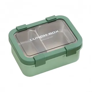Edelstahl-Lunchbox mit 2 Fächern – auslaufsichere Box Metall Lebensmittelbehälter für Erwachsene Kinder – spülmaschinenfeste Snackbox mit sicheren Deckeln für Schularbeit (grün)