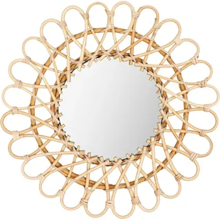 TkkMivcOC 40 cm Rattan Spiegel Rund, Handgefertigt Dekospiegel Wandmontage mit 20cm Glasspiegel, Wandspiegel Boho Deko für Wohnzimmer Schlafzimmer Badezimmer