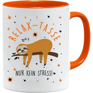 Tasse mit Spruch | Relax Tasse | bedruckt Faultier | Kaffeetasse Teetasse Geschenkidee Geschenk (Orange)