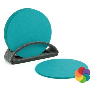 BIASTO Getränkeuntersetzer 6er Set Petrol Filz-Untersetzer 10cm + Aufbewahrung, Zubehör für Gläser, Vasen, Tassen, Teller, Tische, Gläser, Weingläser, Cocktails, Flaschen, Schalen, Tischdeko, Set, Abmessung BxHxT: ca. 10x10x4cm, Hergestellt in Deutschland blau