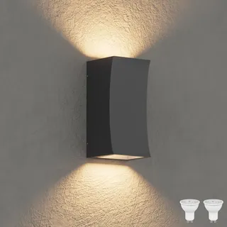 Klighten Aussenlampe GU10 Up and Down mit Austauschbarer LED Lampe, Schwarz | Aluminium Wandlampe Aussen Innen 3000K 10W, Außenwandleuchten Wasserdichte IP65 für Wohnzimmer Terrasse Flur Garten
