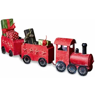 Loberon Deko-Zug Ayene, farbenfrohe Lok und Zwei Waggons, Vintage-Design, Weihnachtsfiguren, Weihnachtsdekoration, Weihnachten, Zinn, rot/schwarz