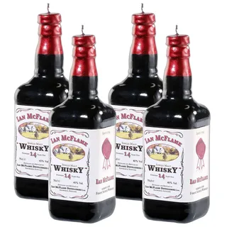 Britesta Wein-Kerzen: 4er-Set dekorative Wachskerzen in Whiskyflaschenform, Höhe 25 cm (Flaschen Wachskerzen, Motivkerzen, Mitbringsel)