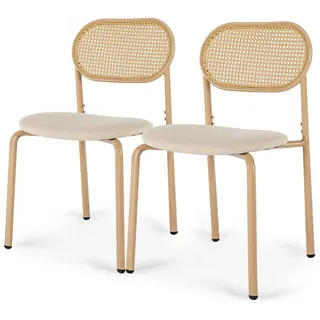 FUROKOY Stuhl Esszimmerstuhl Rattanstuhl Küchenstühle mit Rattan-Rückenlehne (Set, 6 St), Kunstleder,6er Set,Metallbeine,Holzfarbe beige 47.75 cm x 79.75 cm x 46 cm
