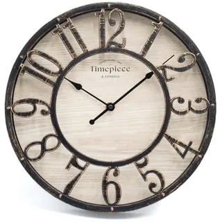 K&L Wall Art Wanduhr Industrielle Wanduhren Vintage Holzuhr Metall Optik (Leise Steampunk Uhr) beige