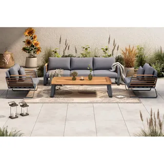 Ambia Garden Loungegarnitur Teakholz, Dunkelgrau, Holz, Metall, Teakholz, Loungemöbel, Gartenlounge-Sets