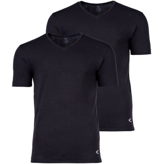 camel active Herren T-Shirt, 2er Pack - Basic, V-Ausschnitt, Cotton Stretch, einfarbig Schwarz 2XL