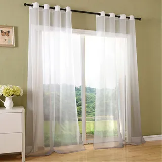Gardinenbox Schal transparent Farbverlauf Vorhang mit Ösen Gardine Voile, 2 Stück 245x140, Grau, 204202