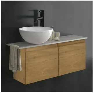 Alpenberger Badmöbel-Set mit Aufsatzwaschbecken Waschtisch mit Unterschrank & Keramikplatte, (Bad Möbel mit Handwaschbecken und Waschtischplatte, Gäste WC Waschbecken mit Unterschrank), Aufsatzwaschbecken mit Waschtischunterschrank hängend