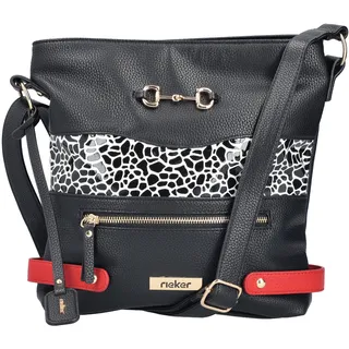 Umhängetasche RIEKER, Damen, Gr. B/H/T: 25cm x 29cm x 6cm, schwarz (schwarz, weiß, rot), Lederimitat, unifarben mit Farbeinsätzen, Taschen Umhängetasche, Schultertasche mit verstellbarem Umhängeriemchen, modische Akzente