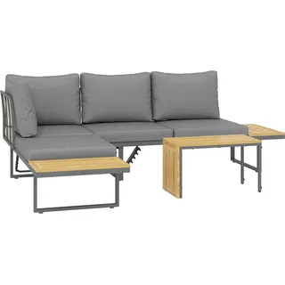 Outsunny Akazienholz Gartenmöbel Set 6 Personen L-Förmig Gartenlounge mit Eckbank verstellbar Rückenlehne Beistelltisch Kissen Balkonmöbel-Set Outdoor Sitzgruppe für Garten Terrasse Balkon Hellgrau   Aosom
