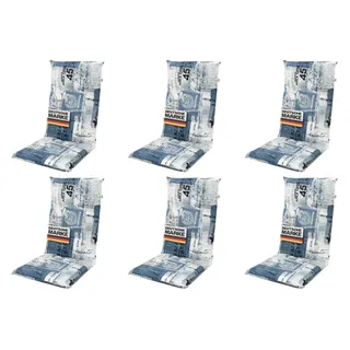 Hochlehner Auflagen Polster 6ER SET Gartenmöbel Kissen 8cm Gartenstuhl 2112 blau