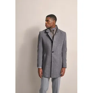 Kurzmantel BUGATTI, Herren, Gr. 50, grau (dunkelgrau), 54% Kaschmir, 44% Wolle, 2% Polyamid, unifarben, elegant, slim fit, Langarm normaler Saum, Mäntel, aus einer Kaschmir-Wollqualität