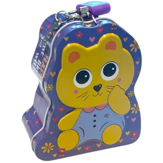 Spardose aus Metall, Tiere, lustig, mit Schloss und Schlüssel, Größe für Jungen und Mädchen (Spardose Katze, Bär, Panda, Frosch, Schloss) (violette Katze)