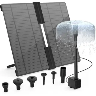 AISITIN 20W DIY Solar Springbrunnen für Außen mit Faltbare Solarmodule | Solarbrunnen für Draussen mit Verstellbarem Ständer, Solar Teichpumpe mit 6 Fontänenstile, Solar Wasserpumpe für Garten,Teich