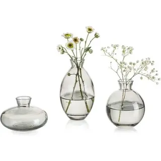 Vasen Mini Glas Blumenvase Set 3teilig Vintage Tischdeko 1 Satz Grau