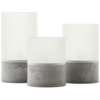 LED-Kerzen 3er-Set, Höhe 10/12,5/15 cm, Ø 8 cm, Glas, grau/ matt weiß