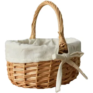 Aufbewahrungskorb aus Rattan, Weidenkorb mit Griff, Einkaufskorb leicht, Picknickkorb vintage, Deko Korb, Körbe geflochten, für Obst, Wolle, Zeitschriften, handgearbeitet, Natur (A)