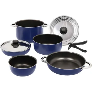 BERGER Topfset Light 9tlg │ Kochtöpfe, Pfannen + Deckel für Küche Wohnwagen │Camping Kochgeschirr Topf Set aus Aluminium, Stapelbar