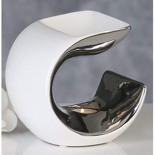 Casablanca 36926 Aromabrenner - Duftlampe Curve - Keramik weiß/Silber 14 x 13,5 x 10,5 cm
