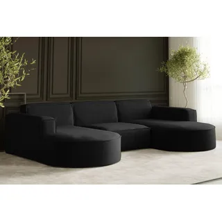 Kaiser Möbel - Ecksofa mit Wohnlandschaft, Eckcouch U Form XXL, Bigsofa, Sofa 3-sitzer, Bequemes Couch mit Ottomane für Wohnzimmer, Relaxsofa, Cord Stoff, Lounge-Set U-Form, Modena Studio, Schwarz