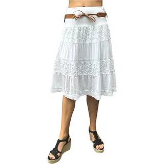 stylx Damen Amber Rock Knielang Glockenrock mit Stickereien - kurzer Sommerrock mit Jerseybund - unifarbener Minirock (DE/NL/SE/PL, Numerisch, 36, 38, Regular, Regular, weiß) - 36-38