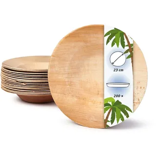 onlyleaf 200 Stück tiefe Einwegteller Ø 23cm Suppenteller Palmblatt-Teller, Schale für Suppe und Eintöpfe, Partys und Catering, biologisch abbaubar