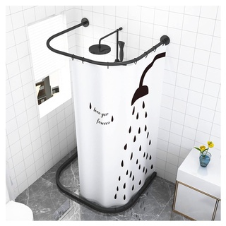 PPGE Home Duschvorhangstange und Duschvorhänge Set, Stange Duschvorhang für Badezimmer, Duschvorhangstange U-Form Gebogene Bad-Vorhangstange-Badezimmer, Duschvorhanghalterung Schwarz