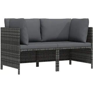 vidaXL Gartensofa 2-Sitzer mit Polstern Ecksofa Sofa Lounge Gartenset Gartenmöbel Garten Garnitur Sitzgruppe Sitzgarnitur Grau Poly Rattan