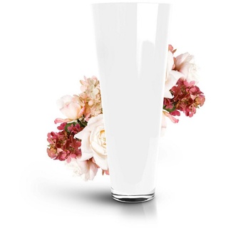 Glaskönig Bodenvase Weiße Dekovase aus Glas 43cm hoch Ø 17,5cm - mit Seitenwänden von 5mm (Handarbeit, mundgeblasene Glasvase weiß), Ideal für Trockenblumen und als Pampasgras Vase weiß