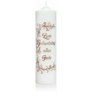 INNA-Glas Stumpenkerze Spruchkerze LAWSON, verziert, weiß-gold, 25cm, Ø6,8cm bunt