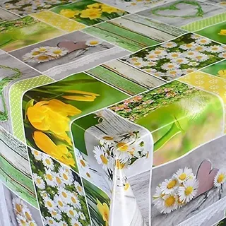 KEVKUS Wachstuch Tischdecke Osterglocke Narzissen Frühling Patchwork B6004-01 (100 x 140 cm eckig)
