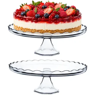 KADAX Kuchenständer aus Glas, Tortenständer mit Fuß, runde Tortenplatte für Muffin, Kekse, Desserts, Geburtstag, Party, flach Ständer für Hochzeit, transparenter Kuchenteller (Rund)