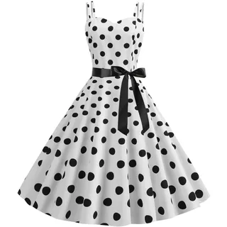 Sommerkleid Damen Trend Kleider Sommer Punkten Petticoat Vintage Rockabilly Knielang Neckholder Cocktailkleid Elegant Leicht Kleid Sommerkleider Summer Dress