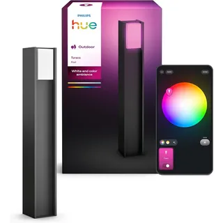 Philips Hue LED Außen-Stehlampe Turaco Wegeleuchte Weiß- & Farblicht, Blinker, Dimmer, Farbwechsel, Memoryfunktion, Smart Home, Timerfunktion, erweiterbar, mehrere Helligkeitsstufen, LED wechselbar, RGB, 1100lm, IP44 wetterfest, inkl. Leuchtmittel, anthrazit grau