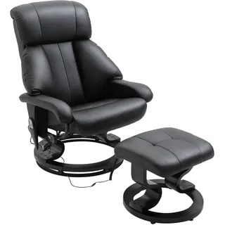 HOMCOM Massagesessel mit Hocker, 360° drehbar, Liegefunktion, Schwarz