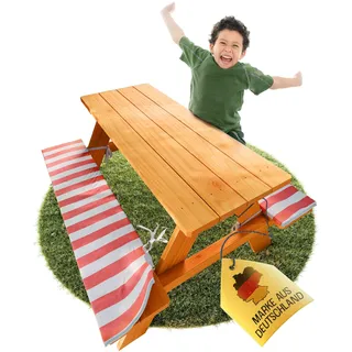 FRIEDO - Kindersitzgruppe inkl. Polsterauflage - Gepürfte Kinder Gartenmöbel - Sitzgruppe Kinder Outdoor perfekt für den Garten oder als Picknicktisch - Kindersitzgarnitur aus Holz