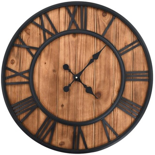 DOTMALL Wanduhr Große Vintage Holz und Metall 60cm Retro Uhr (leises Quarz Uhrwerk) braun|schwarz