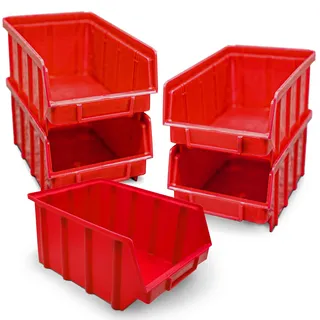 HMH 5x Stapelboxen Rot Größe 4 Werkstatt Garage Keller Sichtlagerboxen 340x222x157mm Lagerboxen rote Sichtlagerkästen Kleinteile Aufbewahrung