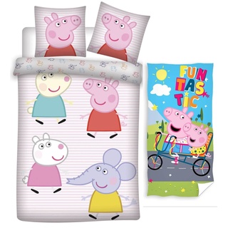 Peppa Pig Kinder-Bettwäsche-Set 135x200 Baumwolle Strandtuch 70x140 Mädchen Wutz