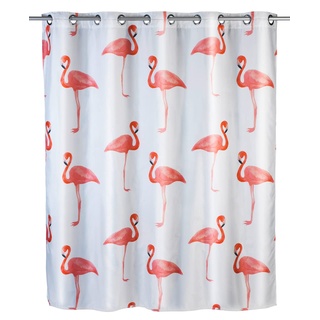 WENKO Anti-Schimmel Duschvorhang Flamingo Flex, Textil-Vorhang mit Antischimmel Effekt, große integrierte Ringe zur Befestigung an der Duschstange, waschbar,wasserabweisend, 180 x 200 cm