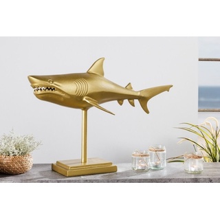 LebensWohnArt Dekoobjekt Deko-Figur Haifisch 70cm SHARK gold Aluminium Maritim Hai Skulptur