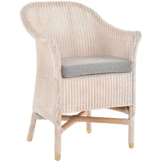 Krines Home Esszimmersessel Loom-Sessel inkl. Polster Braun aus echtem Loom-Geflecht, Komplett montiert weiß
