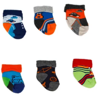 Babysocken Thermosocken Socken für Jungen Frottee mit Umschlag Happy Feet - neon orange bunter Mix 6-er Vorteilspack Gr. 14-16